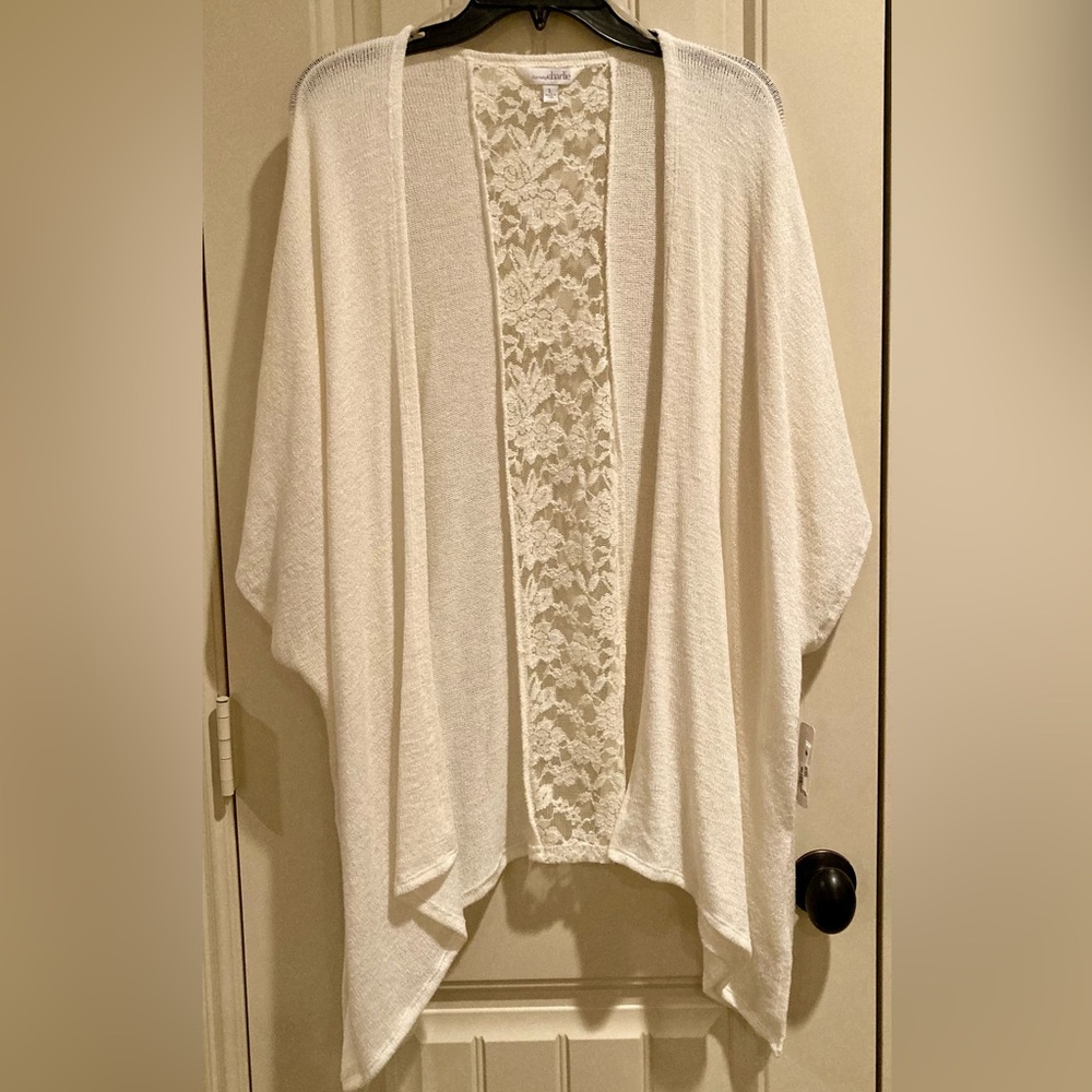 Charming Charlie Ivory Cardigan with Lace Detail
